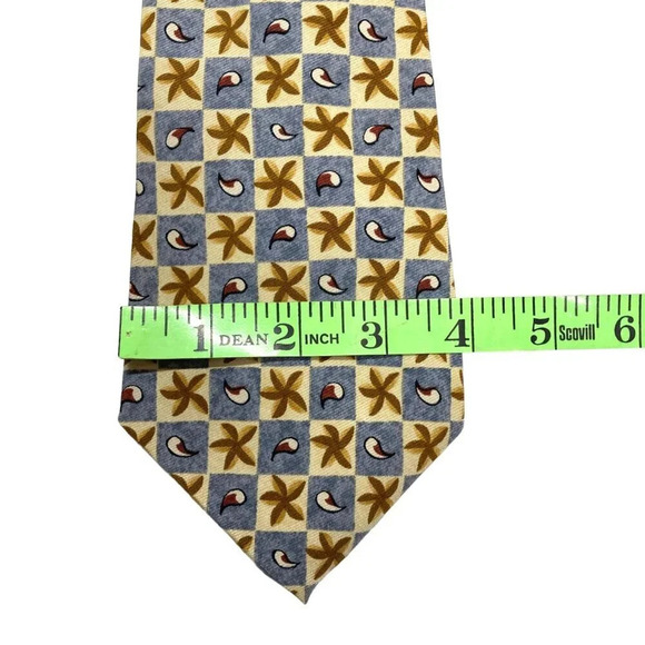 Perry Ellis Silk Neck Tie, Blue & Gold, Starfish Paisley Pattern, Made in USA - Picture 5 of 5